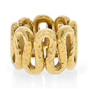 David Webb 18K Yellow Gold Zigzag Hammered Ring